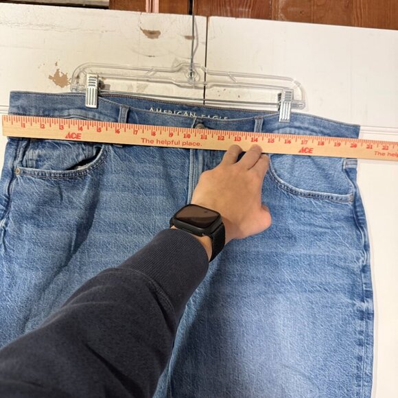 American Eagle Low Rise Baggy Straight Leg Jeans STRIGID Size 18 Short Blue - Picture 3 of 9
